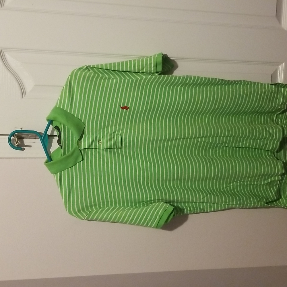 Polo Ralph Lauren collard short large. Lime green white with red horse.